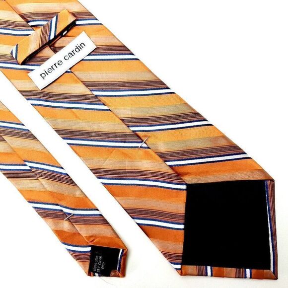 Pierre Cardin Silk Tie Woven Orange Striped Wide - Picture 3 of 6
